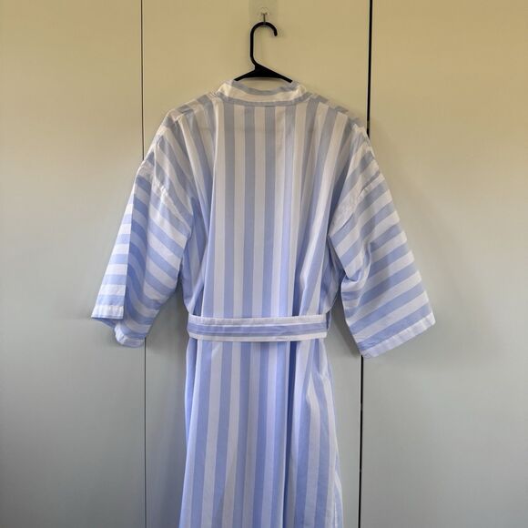 Vintage 90's Women's Classic Blue & White Striped 100% Cotton Long Robe Kimono - Picture 6 of 9
